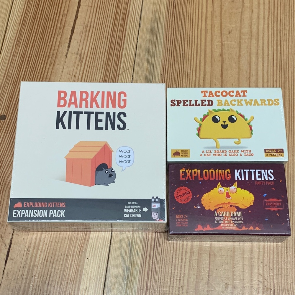 Exploding Kittens Party Pack Card Game Barking Kittens Tacocat Spelled Backwards